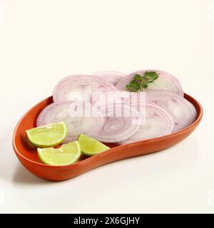 Onion salad with a sprinkle of coriander with lemon on the side Stock Photo