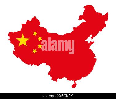 China in national flag colors. Map illustration of Asian country. Stock Photo