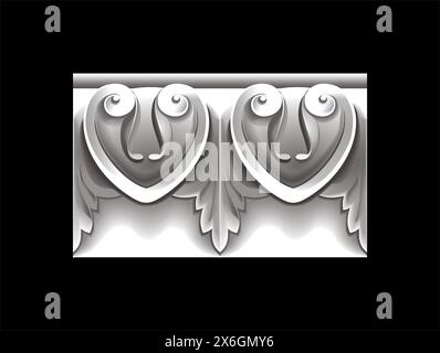 Seamless monochrome vector pattern featuring a Victorian-style architectural frame with decorative swirls and leaf elements, isolated on a dark backgr Stock Vector