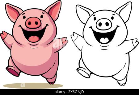 happy cartoon pink pig goes for a hug Stock Vector