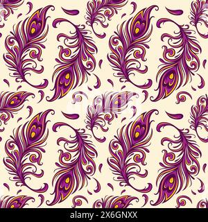seamless pattern peacock feather. wallpaper feather vector Stock Vector