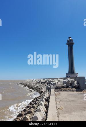The Guangli Port Lighthouse standing tall on the coast of the Bohai Sea / DongYing ShanDong China Stock Photo