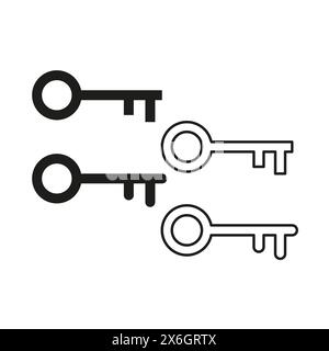 Set of keys Vector icons. Security access symbols in different sizes. Black and white key illustrations. Safety and privacy collection. Stock Vector
