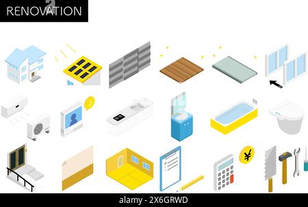 Icon set for home renovation, isometric illustration, Vector Illustration Stock Vector