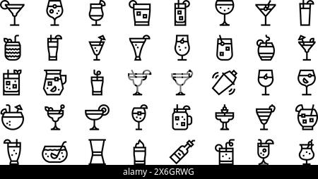 Cocktails Icons collection is a vector illustration with editable stroke. Stock Vector