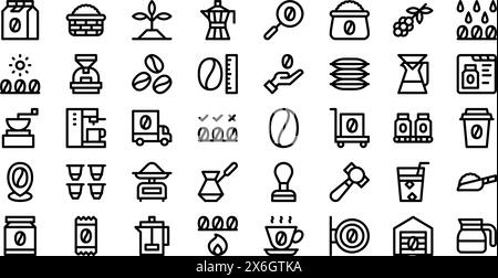 Coffee Production Icons collection is a vector illustration with editable stroke. Stock Vector