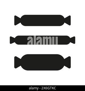 Vector black sweet wrappers set. Minimalist candy icons. Unwrapped and wrapped concept. Stock Vector