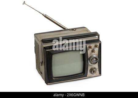 Vintage TV set isolated on white background Stock Photo