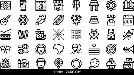 Festa Junina Icons collection is a vector illustration with editable stroke. Stock Vector