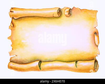 Watercolor drawing of an old empty piece of paper. Traditional illustration on paper, my own artwork. Stock Photo
