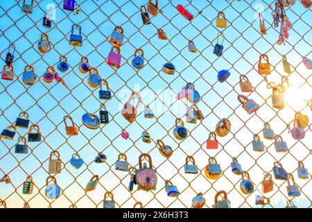 Los Angeles, California - December 19, 2022: Close-up of the locks of love at Runyon Canyon Stock Photo