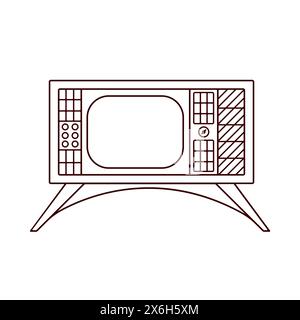 Retro TV in outline style. Hand drawn vintage 70s, 80s television. Vector illustration isolated on a white background. Stock Vector