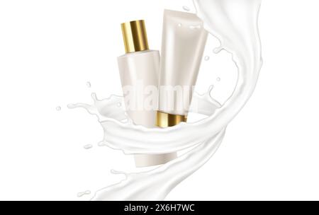 Blank tube in creamy swirl realistic vector illustration. Moisturizing ...