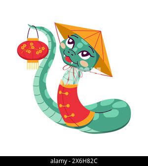 Year of the Snake Holding a Lantern 2025 Isolated Stock Vector Image ...