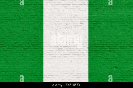 Nigeria flag colors painted on a brick wall. Nigeria flag colors painted on a brick wall. National colors, country, banner, government, Nigerian culture, politics. country flag brick wall nigeria Stock Photo