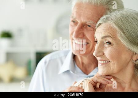 Close up portrait of senior couple posing at home Stock Photo