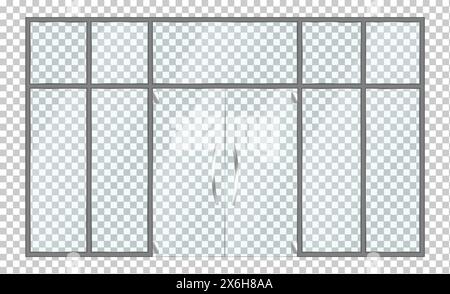 Glass office facade with entrance realistic vector illustration. Minimalist architecture of commercial building 3d object on transparent background Stock Vector