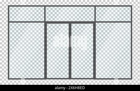Glass office facade with entrance realistic vector illustration. Minimalist architecture of commercial building 3d object on transparent background Stock Vector