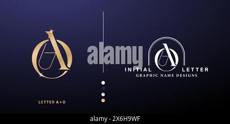 AO elegant monogram letter logo design. luxury gold letters with silver color isolated backgrounds for company and business, branding ads campaigns Stock Vector