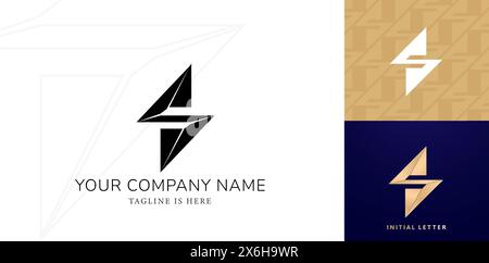 letter s a lightning bolt logo design with a gold and black backgrounds for company logo icon element, personal names, business, fashion, branding Stock Vector