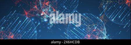 Big data numeric Sphere  theme with connected lines in technology style background.  Abstract 3d grid design. Stock Vector