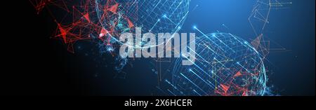 Big data numeric Sphere  theme with connected lines in technology style background.  Abstract 3d grid design. Stock Vector