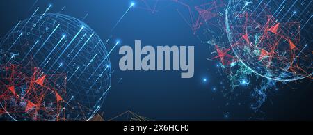 Big data numeric Sphere  theme with connected lines in technology style background.  Abstract 3d grid design. Stock Vector