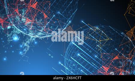 Big data numeric Sphere  theme with connected lines in technology style background.  Abstract 3d grid design. Stock Vector