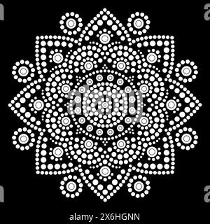 Dot mandala Coloring page for relaxation and meditation. Aboriginal traditional art. Dot painting trendy folk design isolated on black background Coloring book for kids and adults. Vector illustration Stock Vector