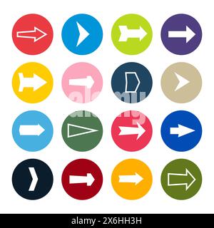 Set of sixteen arrows in a colorful circles. Vector illustration Stock Vector