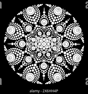 Dot mandala Coloring page for relaxation and meditation. Aboriginal traditional art. Dot painting trendy folk design isolated on black background Coloring book for kids and adults. Vector illustration Stock Vector