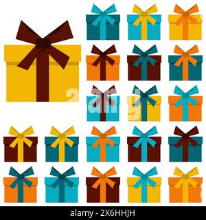 Collection of twenty multi colored gift boxes. Vector illustration Stock Vector