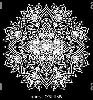 Dot mandala Coloring page for relaxation and meditation. Aboriginal traditional art. Dot painting trendy folk design isolated on black background Coloring book for kids and adults. Vector illustration Stock Vector