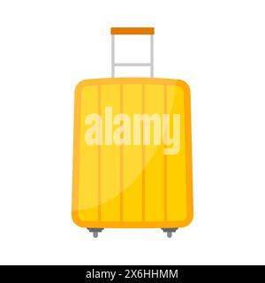 Yellow wheeled travel bag with luggage on white background. Suitcase for journey trip in flat style. Vector illustration Stock Vector