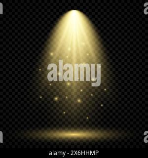 Cold yellow lighting with spotlight. Scene illumination effects on a dark transparent background. Vector illustration Stock Vector