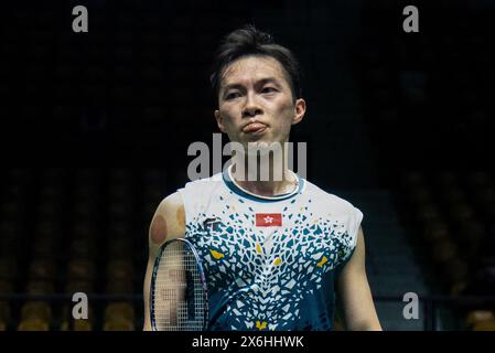 Bangkok, Thailand. 15th May, 2024. Ng Ka Long Angus of Hong Kong plays against Anders Antonsen of Denmark during the Badminton Men's single in the Thailand Open 2024 at Nimibutr Stadium. Ng Ka Long Angus won over Anders Antonsen 2:1 (21:18, 14:21, 21:15) (Photo by Peerapon Boonyakiat/SOPA Image/Sipa USA) Credit: Sipa USA/Alamy Live News Stock Photo