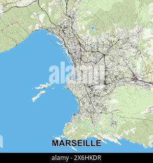 Marseille, France map poster art Stock Vector