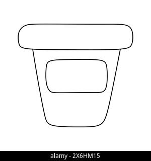 Plant pot line outline icon. Hand drawn Linear Vector Illustration. Black Line art Isolated on white background. Flowerpot with Tag for Text. House Pl Stock Vector