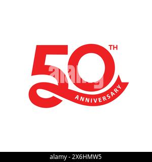 50 years anniversary logo in modern minimal concept. 50th anniversary template, icon, stamp, label with ribbon. Company or person Birthday celebration Stock Vector