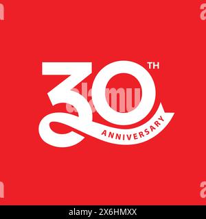 30 years anniversary logo in modern minimal concept. 30th anniversary template, icon, stamp, label with ribbon. Company or person Birthday celebration Stock Vector