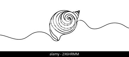 One Line Seashell Minimalist one line seashell illustration. Hand-drawn continuous line ...
