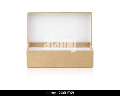 Empty gift package. Blank cardboard box. Rectangular cardboard pack with open lid, isolated on transparent background Stock Photo