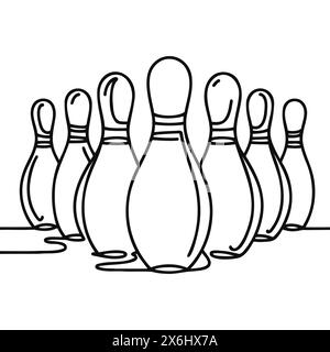 one continuous line drawing of bowling pins lined up on a bowling alley Stock Vector