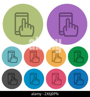 Touching mobile device outline darker flat icons on color round background Stock Vector