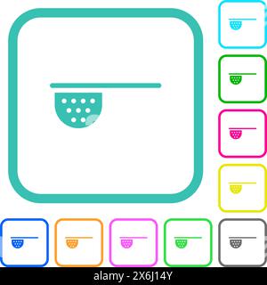 Tea stainer vivid colored flat icons in curved borders on white background Stock Vector