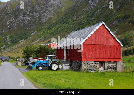 Farmlands and pastures in Norway. Agricultural area in Stad peninsula in the region of Sunnmore (More og Romsdal county). Stock Photo