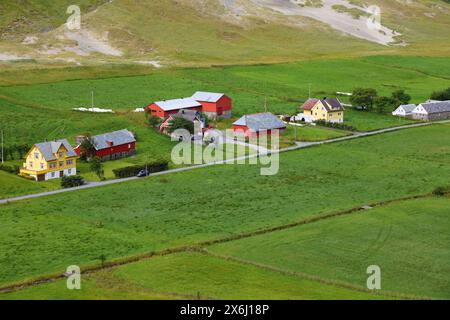 Farmlands and pastures in Norway. Agricultural area in Stad peninsula in the region of Sunnmore (More og Romsdal county). Stock Photo