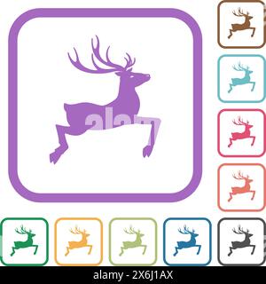Deer side view solid simple icons in color rounded square frames on white background Stock Vector