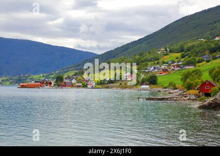 Norway fiord landscape. Lustrafjorden fiord in Luster municipality of Vestland county. Stock Photo