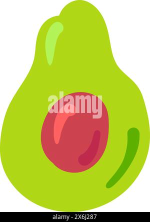 Ripe avocado cut in half drawn by child. Bright childish careless avocado fruit drawing for design of festive spring banner. Flat hand drawn vector el Stock Vector